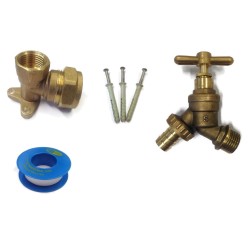 Garden Tap Kit with 22mm Elbow Wall Plate, PTFE Tape and Screws with Wall Plugs Garden Tap Kit with 22mm Elbow Wall Plate, PTFE Tape and Screws with Wall Plugs