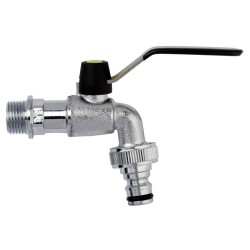 Metal Garden Tap 1/2" BSP Male Inlet x 3/4" BSP Male Outlet x QR Hose Outlet Metal Garden Tap 1/2" BSP Male Inlet x 3/4" BSP Male Outlet x QR Hose Outlet