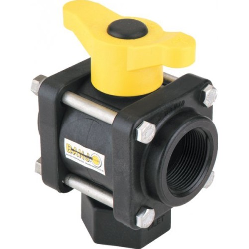 Banjo Polypropylene 3 Way Ball Valve 2"Female Thread L Port